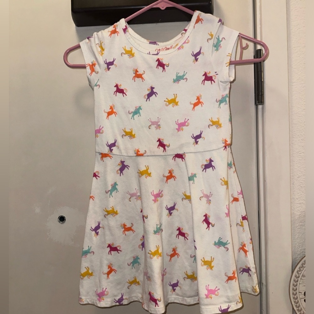 Cat&Jack Girls Unicorn White Short sleeve‎ Dress Size 5T summer Multi Color